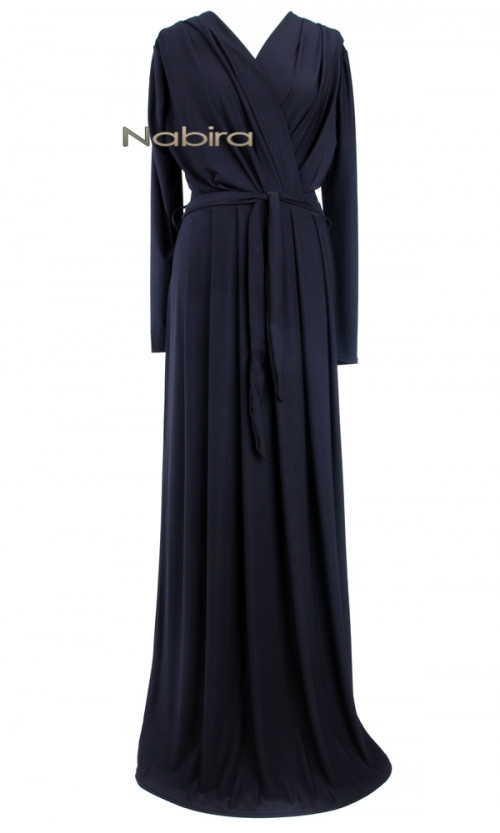 Dress long wrap sleeved draped at the waist in lycra