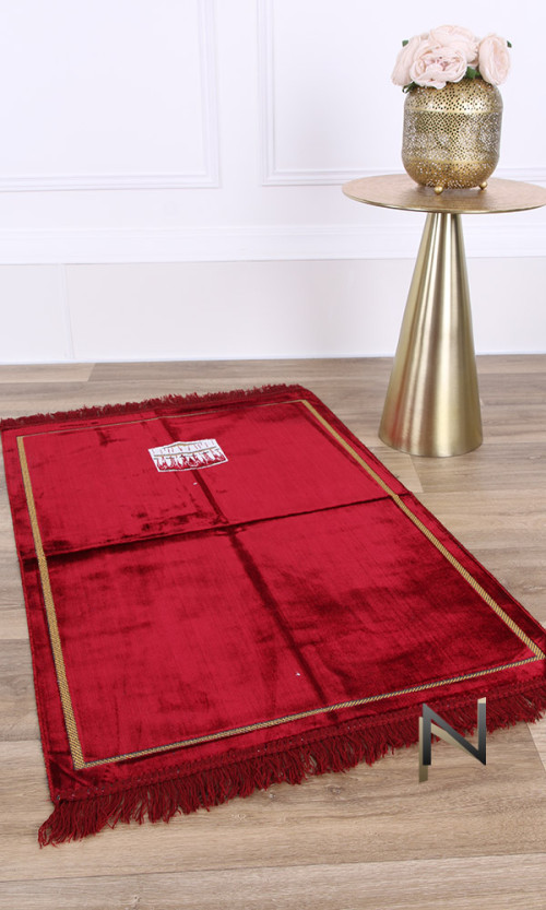 rekenmachine breng de actie Corrupt Plain prayer mat with golden embroidery and Kaaba print, with fringes, soft  and comfortable